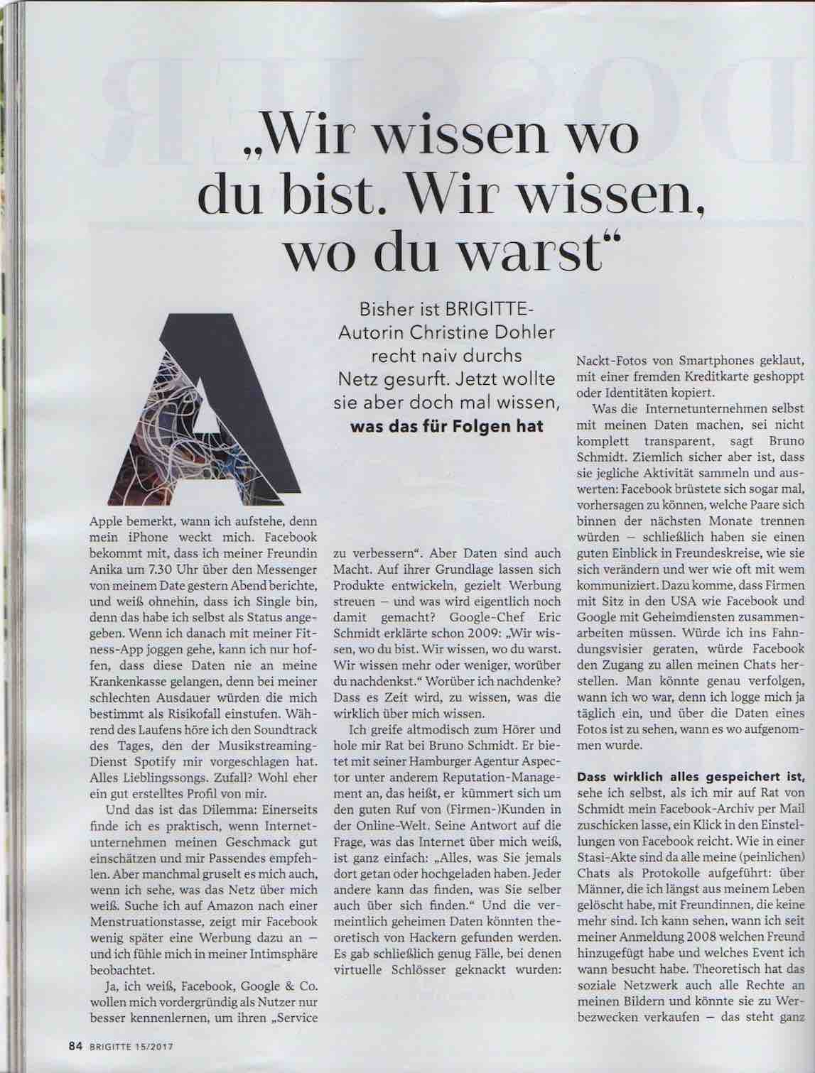 aspector hamburg bruno schmidt in der Zeitschrift Brigitte